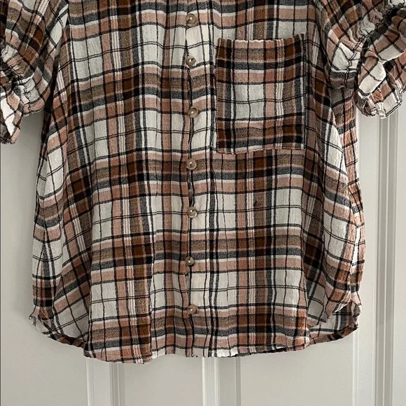 Pilcro Plaid Button Down Shirt - Brown and White - Picture 4 of 8